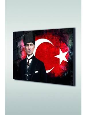 Glaszen Atatürk ve Türk Bayrağı 2 Yatay Cam Tablo