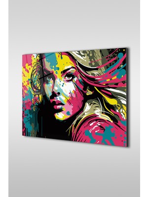 Glaszen Yağlı Boya Pop Art Kadın Porteesi Dekoratif Yatay Cam Tablo