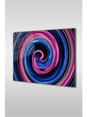 Glaszen Mavi ve Mor Soyut Spiral Desen Yatay Cam Tablo