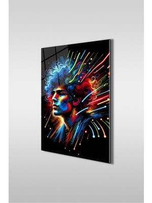Glaszen Kıvırcık Erkek Pop Art Portre Dikey Cam Tablo