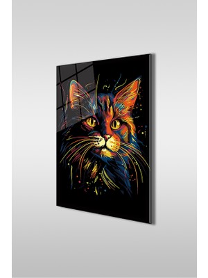 Glaszen Kedi Portresi Pop Art Dikey Cam Tablo