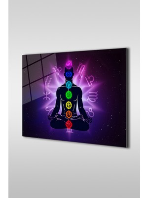 Glaszen 7 Çakra Mor Dekoratif Yatay Cam Tablo