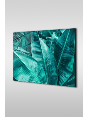 Glaszen Muz Ağacı Yaprakları Dekoratif Yatay Cam Tablo