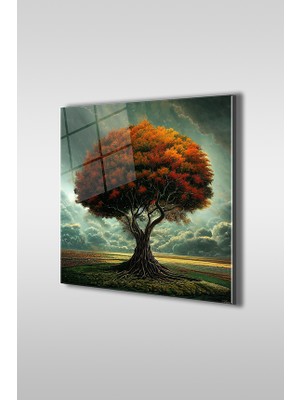Glaszen Sonbaharda Hayat Ağacı Kare Cam Tablo