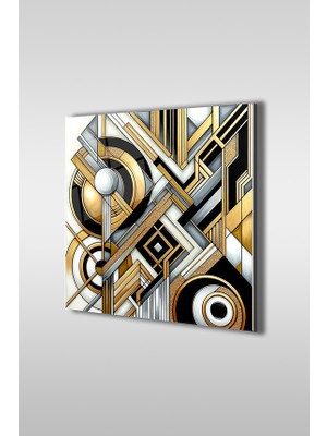 Glaszen Altın Sarısı Soyut Tasarım 2 Kare Cam Tablo