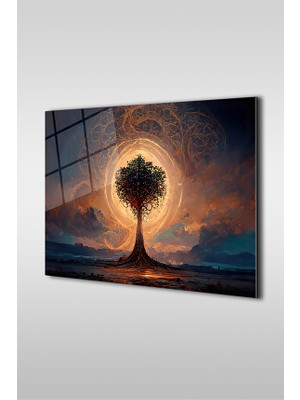 Glaszen Spiritual Hayat Ağacı Dekoratif Yatay Cam Tablo