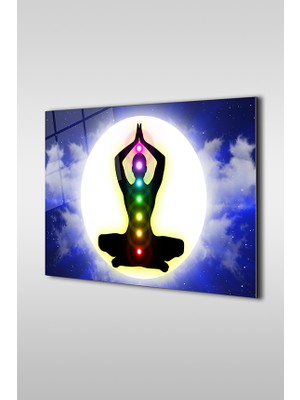 Glaszen 7 Çakra Mavi Dekoratif Yatay Cam Tablo