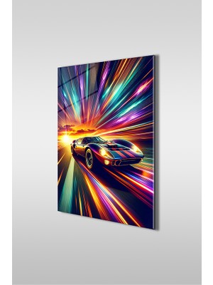 Glaszen Retro Yarış Arabası Dikey Cam Tablo