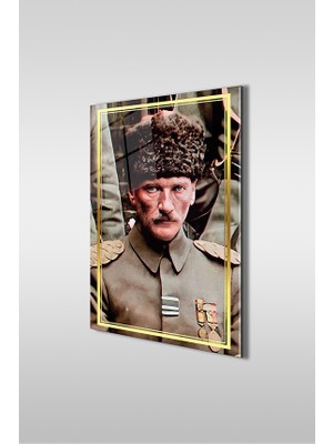 Glaszen Üniformalı Atatürk 2 Dikey Cam Tablo