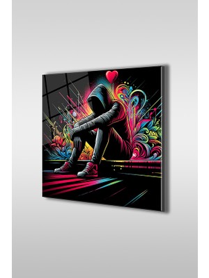 Glaszen Yalnız Çocuk Grafiti 2 Kare Cam Tablo