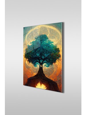 Glaszen Hayat Ağacı Dekoratif Dikey Cam Tablo