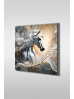 Glaszen Soyut Beyaz At 2 Dekoratif Kare Cam Tablo