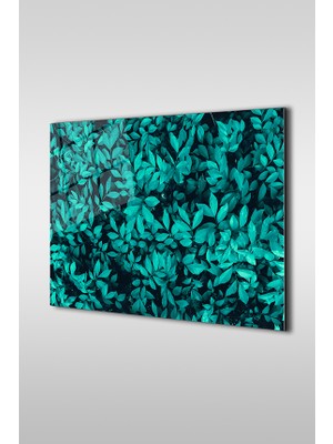 Glaszen Yeşil Bitki Yaprakları Dekoratif Yatay Cam Tablo