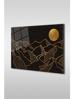 Glaszen Altın Çizgiler Dağ Manzarası 2 Dekoratif Yatay Cam Tablo
