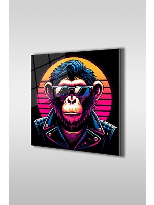 Glaszen Gangster Şempanze 2 Dekoratif Kare Cam Tablo