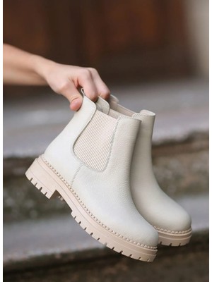 En Cici Moda Chelsea Ekru Gerçek Deri Bot