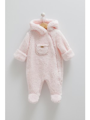 Caramell Kapüşonlu Patikli Kışlık Bebek Tulum 9-12 Ayı Patiksizdir