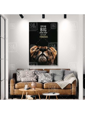 SML Tablo Kaplan Yavrusu Motivasyon Hayal Kur Çok Çalış Odaklan Dikey Kanvas Tablo