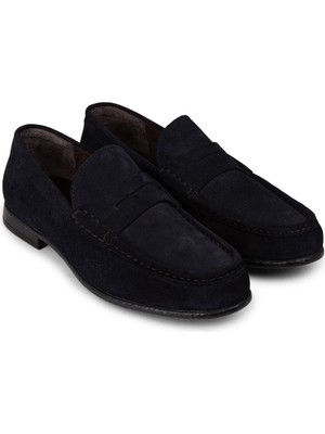 Deery Hakiki Süet Lacivert Erkek Loafer Ayakkabı - 01510MLCVC06