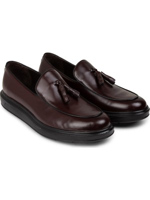 Deery Hakiki Deri Bordo Comfort Püsküllü Erkek Loafer - 01840MBRDP04