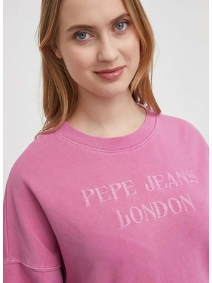 Pepe Jeans Bisiklet Yaka Baskılı Pembe Kadın Sweatshırt PL581426