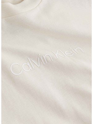 Calvin Klein Yuvarlak Yaka Baskılı Krem Kadın T-Shirt Hero Logo Regular T-Shırt