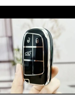 Gma Keys Lüx Fiat Egea Cross 500X Uyumlu 500L 3 Buton Nano Anahtar Kılıfı Siyah Gümüş Silver Renk