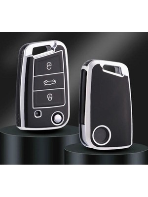 Gma Keys Lüx Golf 7 Golf 7,5 Tiguan Polo T-Roc T-Cross Nano Anahtar Koruma Kılıfı Siyah Gümüş Silver Renk