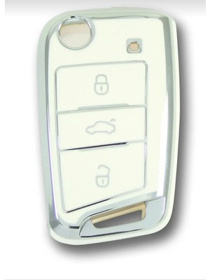 Gma Keys Lüx Golf 7 Golf 7,5 Tiguan Polo T-Roc T-Cross Nano Anahtar Koruma Kılıfı Beyaz Gümüş Silver Renk