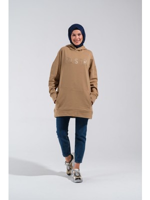 Plistre 1596_PLISTRE Nakışlı Oversize Tesettür Sweatshirt