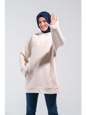 Plistre 1596_PLISTRE Nakışlı Oversize Tesettür Sweatshirt