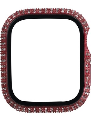 ekılıf - ​​​Apple Watch 7 41mm - Kasa Koruyucu Kenarları Taşlı Sert PC Kasa Ve Ekran Koruyucu - Gard 24 - Pembe - T26429