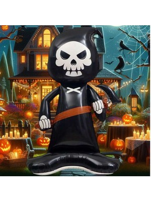 Pandoli Halloween Altlıklı Oraklı Kapşon Kıyafetli Iskelet Şeklinde Folyo Balon Siyah Renk 154 x 84  cm