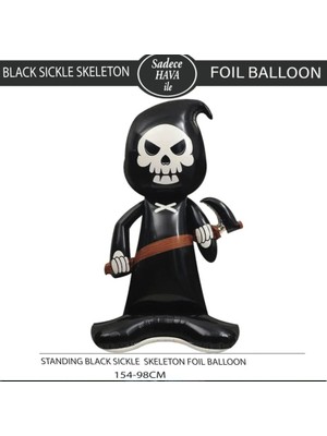 Pandoli Halloween Altlıklı Oraklı Kapşon Kıyafetli Iskelet Şeklinde Folyo Balon Siyah Renk 154 x 84  cm