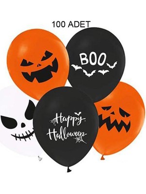 Pandoli Turuncu Siyah Beyaz Renk Halloween Temalı Lateks Balon 100 Adet