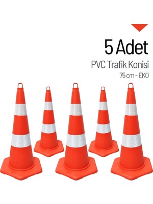 İleri Trafik 5'li EKO TPE Trafik Konisi Seti 75 cm - Ağırlıksız Trafik Dubası