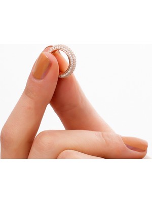 925 Ayar Gümüş Tam Tur Taşlı Kıkırdak Küpe Rose