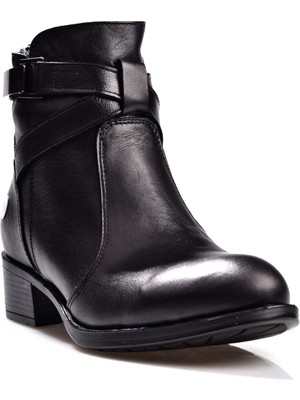 Mammamia D24KB-1670-B Kadın  Deri Casual Bot Siyah
