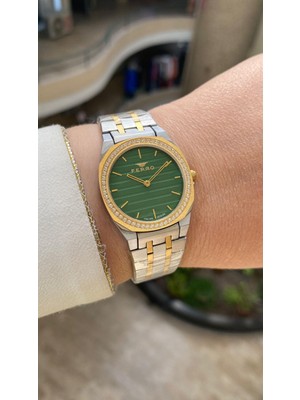 Ferro Quartz Çelik Altın/gri Yeşil Kadran 32 mm Kadın Kol Saati