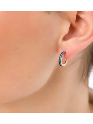 925 Ayar Gümüş Yuvarlak Çivi Küpe Turkuaz Rose