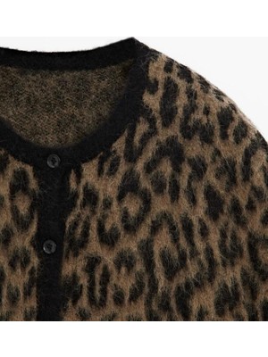 You Like Butik Yünlü Leopar Desen Hırka