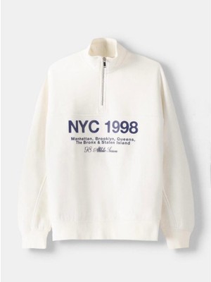 You Like Butik Ön Arka Baskılı Nyc Yarım Fermuarlı Sweatshirt