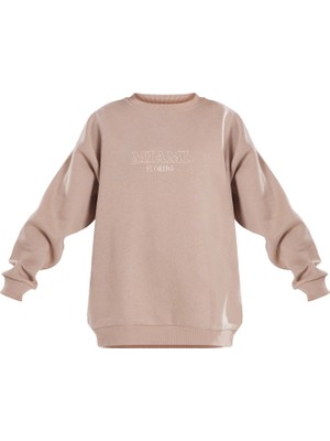 Pretty Little Thing Taupe Miami Işlemeli Sweatshirt