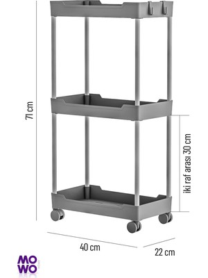 Mowo 3 Katlı Tekerlekli Mutfak Rafı, Banyo Rafı, Kitaplık, Düzenleyici Açık Dolap