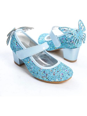 Çok Hafif Çok Rahat Taşlı Kelebek Detaylı Kız Çocuk Topuklu Ayakkabı
