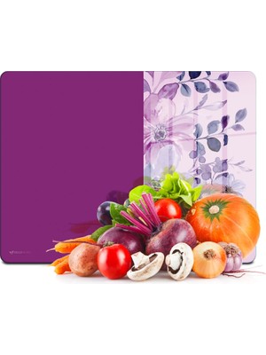 Decovetro Cam Kesme Tahtası ve Sunumluk ve Sunum Tabağı Vintage Mor Çiçek 30X40 cm