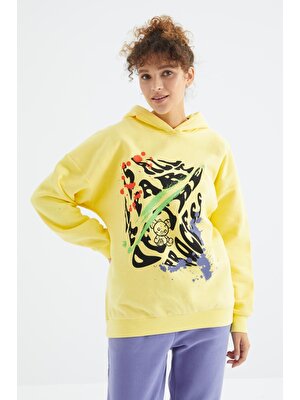 Tommy Life Limon Ön Baskılı Kapüşonlu Kadın Oversize Kadın Sweatshirt - 97248