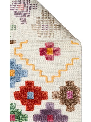 Eko Halı Maya Kilim Myk 03 Multy Yüksek Alçak Dokulu, Etnik Motiflere Sahip Yün Kilim