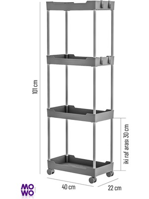 Mowo 4 Katlı Tekerlekli Mutfak Rafı, Banyo Rafı, Kitaplık, Düzenleyici Açık Dolap