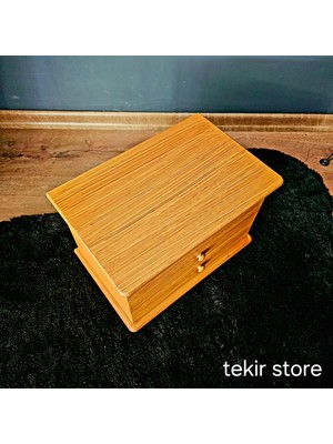 Tekir Store Aynalı Iki Çekmeceli Dekoratif Takı Saat Kutusu Çok Amaçlı Organizer Ahşap Rustik Bambu Eskitme Mdf